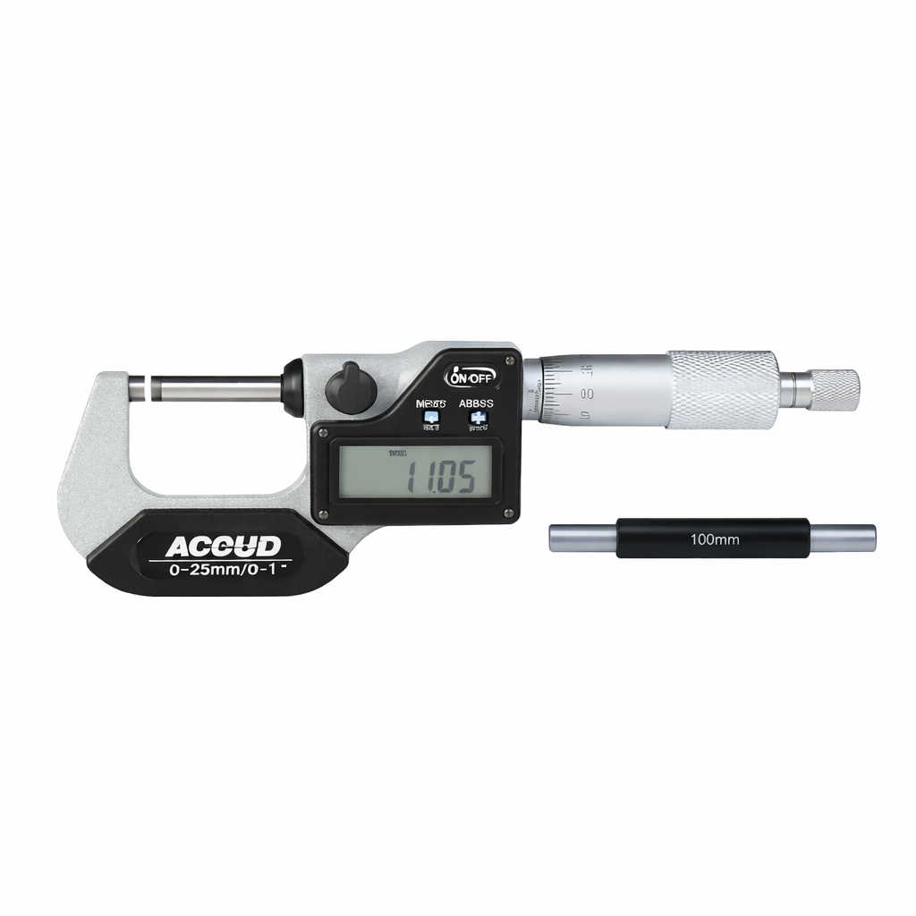 Micrómetro digital de exteriores Serie 313, 25 a 200 mm / 1 a 8 pulg, ACCUD