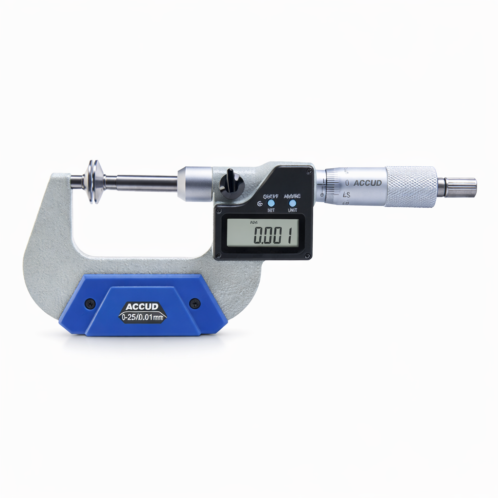 Micrómetro digital de disco de husillo no giratorio 332-001-01, 0 a 25 mm / 0 a 1 pulg, ACCUD