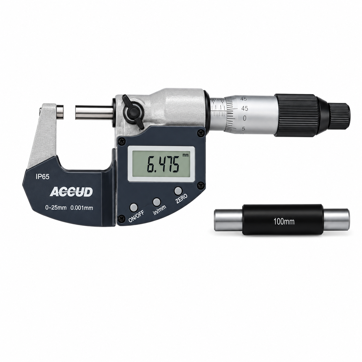 Micrómetro digital de exterior IP65 serie 313, 25 mm hasta 150 mm o 1 pulg hasta 6 pulg, ACCUD - 1