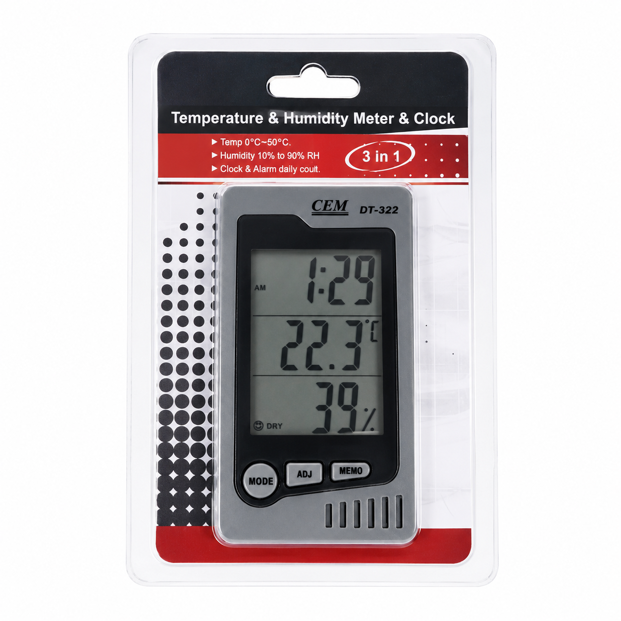 Termohigrómetro para farmacia CMDT-322, 0 a 50 ℃ / 10 a 90% R.H, CEM - 3