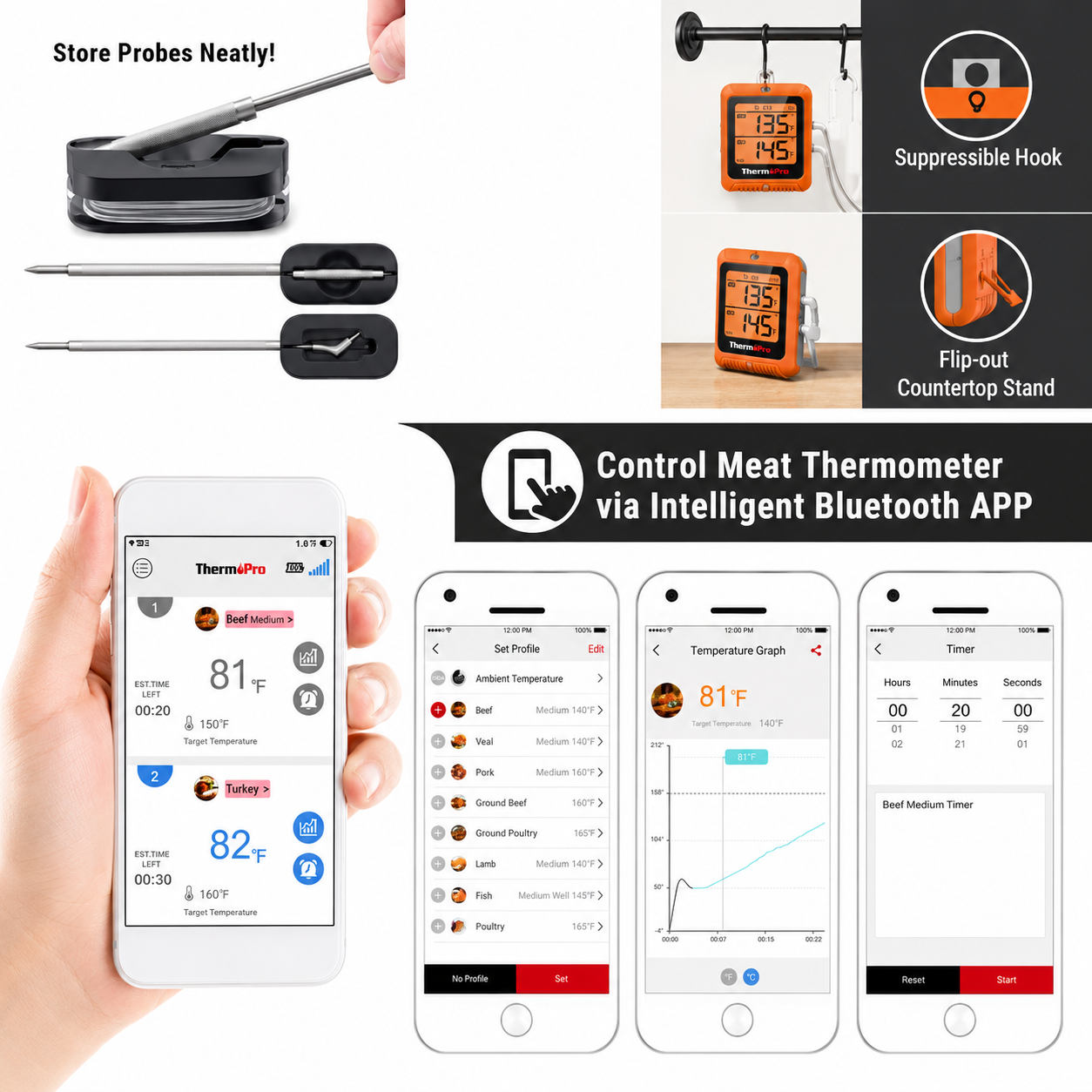 Termómetro de 2 termopares con Bluetooth THPRTP920, -10 ºC a 300 ºC,  Thermo Pro - 1