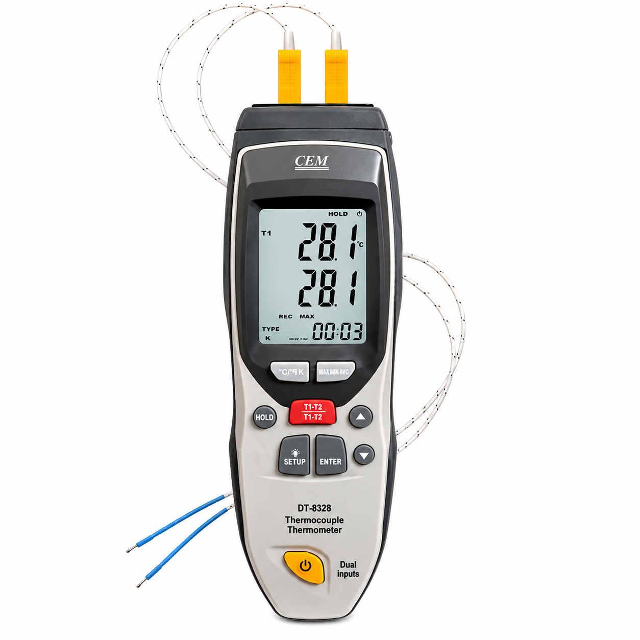 Termómetro datalogger de termopar tipo K/J CMDT/852B, -200ºC a 1372ºC, CEM