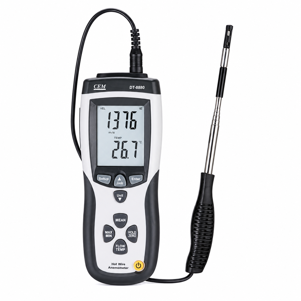 Anemómetro de hilo caliente CMDT/8880, Datalogger ,0.1 a 25 m/s, CEM.