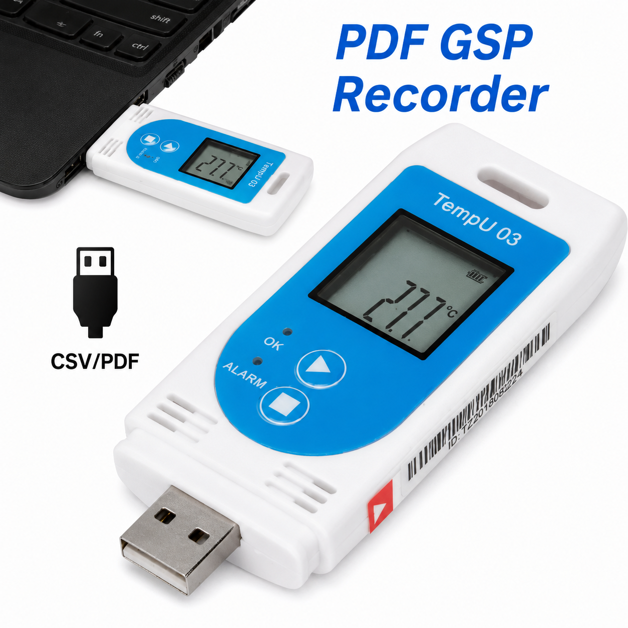 Registrador de Temperatura y Humedad USB  Tempu 03, -30 a 60 °C y 0 a 85 % H.R. JJTEMPU03 - 1