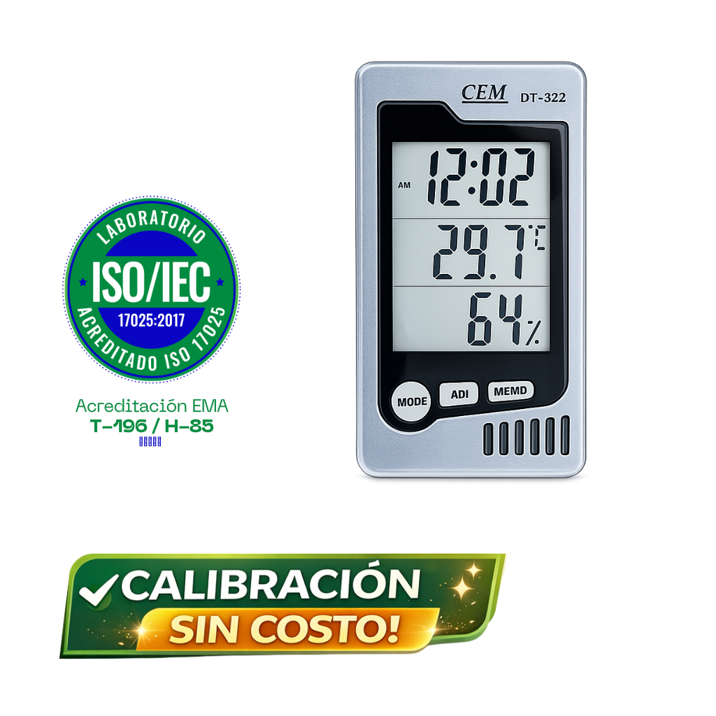 Medidor de temperatura y humedad CMDT-323, 10% RH a 90% RH, CEM