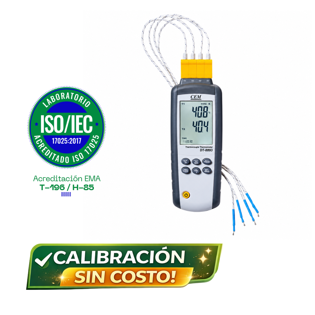 Termómetro de termopar tipo K / tipo J CMDT-3891F, -200ºC a 1372ºC o -210ºC a 1100ºC, CEM