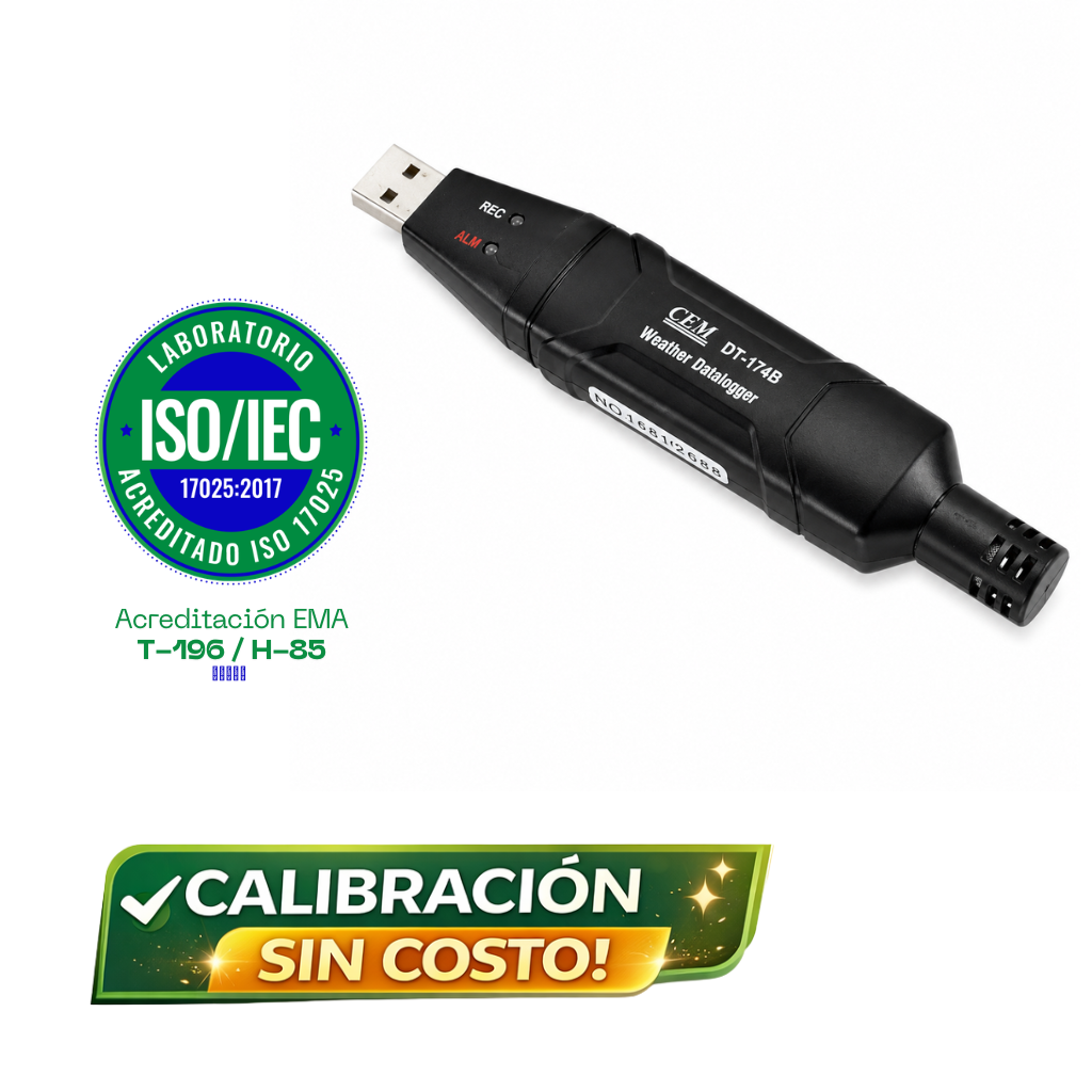 Registrador de Temperatura Humedad y Presión  CMDT-174B, -40 a 70 ℃, 0 a 100% R.H, 950-1050 hPa, CEM.
