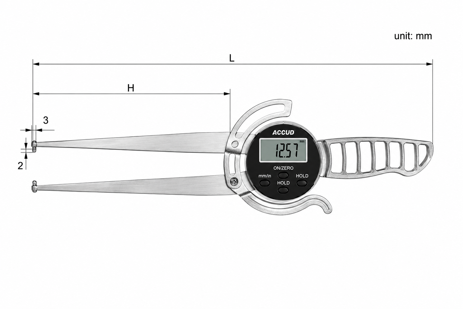 Calibrador de interiores tipo compás Digital Serie 419, 12.7 hasta 216 mm / 0.5 pulg hasta 8.5 pulg, ACCUD - 1