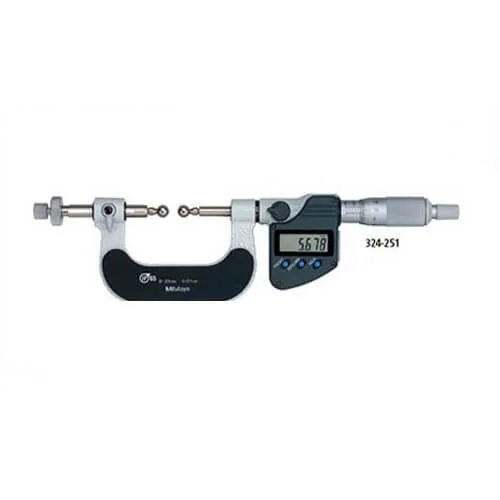 Micrómetro para dientes de engrane, tipo tope-husillo intercambiable con punta de bola, de 1 hasta 4  pul / 25 hasta 100 mm, Mitutoyo, serie 324