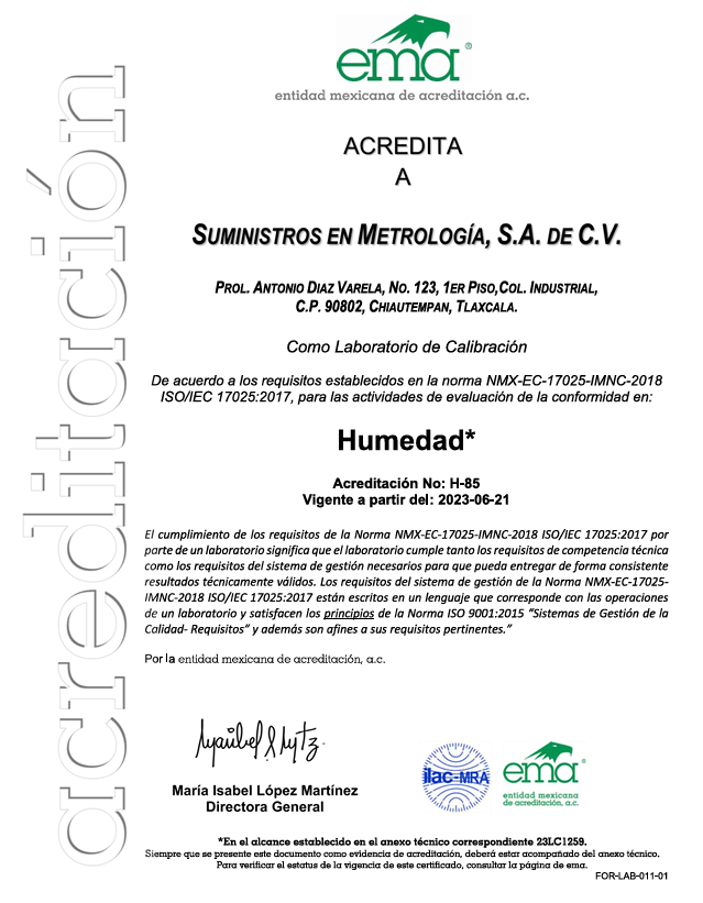 Acreditación Humedad Relativa H-85