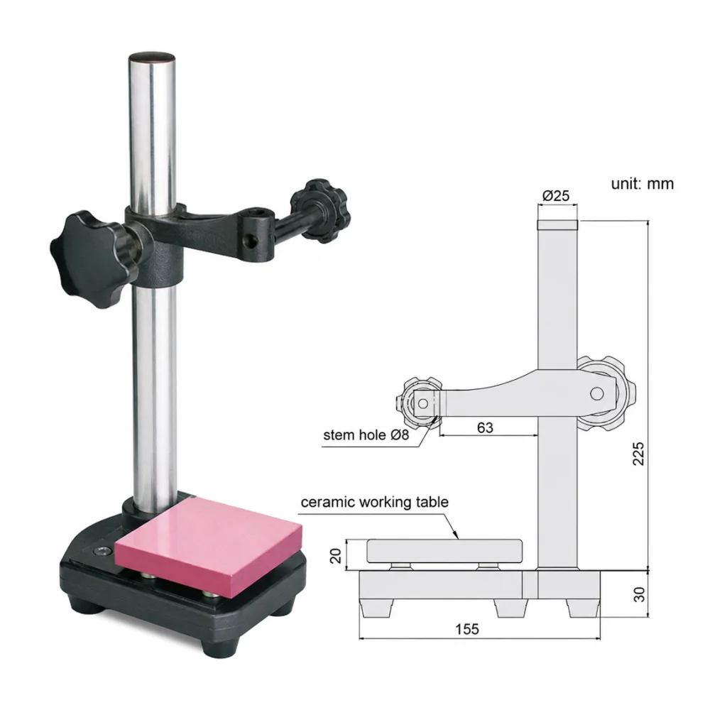 Soporte para indicador de dial de mesa de ceramica serie 290, 225 mm (mesa  100 x 100 mm),   Accud - 2