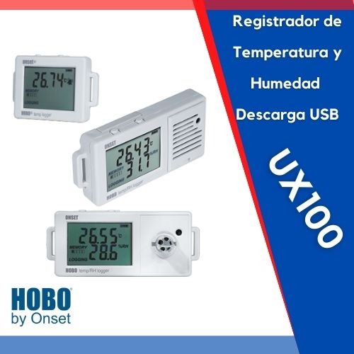 Instrumento de Medición Industrial Registrador de temperatura y humedad, Onset, Hobo, serie UX100